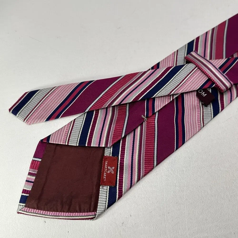 Nordstrom Tie Mens 58 in Silk Cranberry Red Gray Black Diagonal Striped Wide